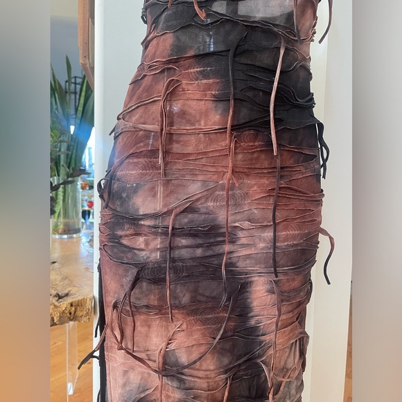 MICAS Tie Dye Distressed Mesh Bodycon Halter maxi dress - Picture 6 of 8